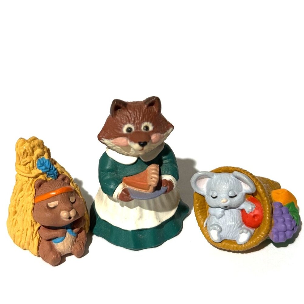 Hallmark Merry Miniatures Thanksgiving Animal Figurines lot Chipmunk Fox‎ Mouse
